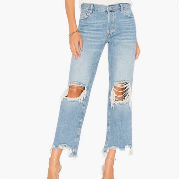 WE THE FREE Maggie Mid-Rise Straight Distressed Jean Light Stone 27 - Picture 1 of 9